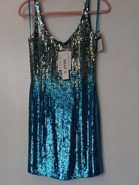 Shail K. Turqouise Sequin Slip Dress